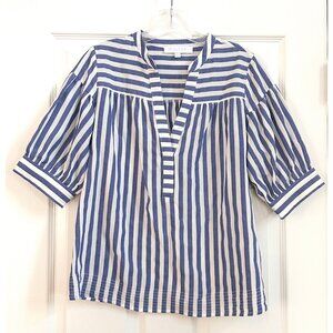 Sugarlips Catana Striped Split Neck Blouse - Blue and White Stripe - SMALL